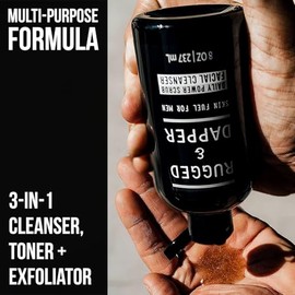 RUGGED & DAPPER Daily Power Scrub Facial Cleanser For Men - 237 ml - Face Wash + Energizing Toner + Exfoliating Scrub All-In-One - Natural & Certified Organic Ingredients by RUGGED & DAPPER