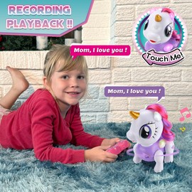 PETNEY Remote Control Robot Pets Toys for Ages 5-7，Interactive Voice Control，Rechargeable & Recordable，Touch Sensing，STEM Toy Program Treats, Walking, Dancing Robot Toys for Girls (Purple)