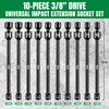 3/8'' Drive Pinless Universal Impact Extension Socket Set, CR-Mo Steel