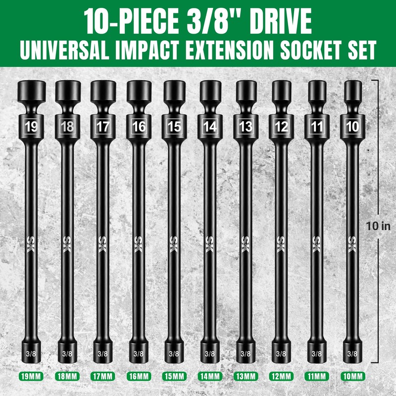 3/8'' Drive Pinless Universal Impact Extension Socket Set, CR-Mo Steel