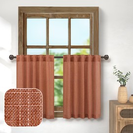 30 Inch Length Curtains Tiers for Bathroom Back Tab Pocket Cafe Short Semi Sheer Rust Terracotta Colored Valance Curtain for Bedroom Small Kitchen Window Curtain Over Sink 30 x 30 in Long Burnt Orange