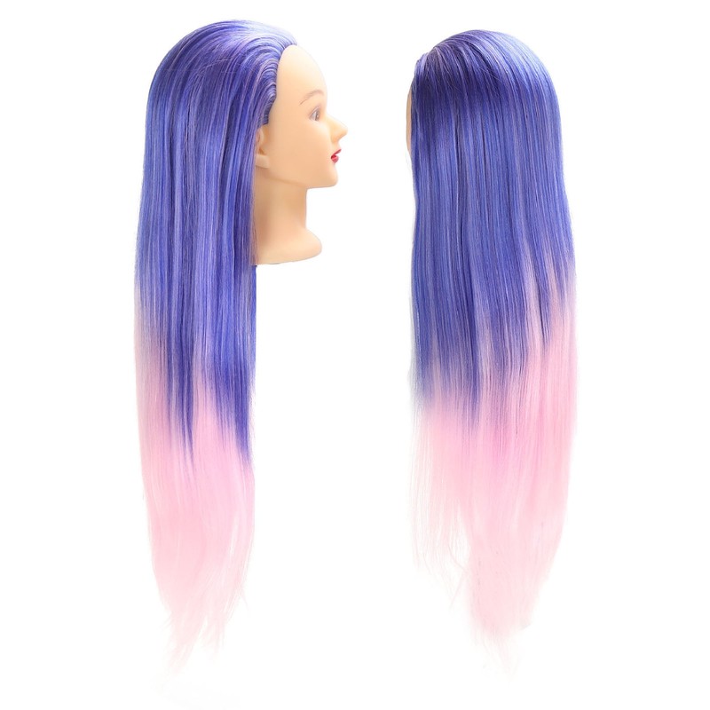 Mannequin Head Blue Pink Gradient Color High Temperature Synthetic Hair