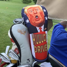 Trump Golf Driver Headcover – Funny MAGA “HUUUGE Drive” USA Patriotic Club Cover – Thick Foam Protection – Easy On/Off – Great Golf Gift by BeeJos