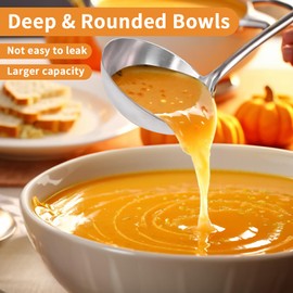 Newness Soup Ladle, 13.7" 304 Stainless Steel Kitchen Soup Ladle - [Rustproof, Heat Resistance, Durable] Comfort Grid Soup Spoon with Long Handle and Ample Bowl Capacity - Heavy-Duty Metal Ladle