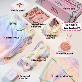 Empowerment Bath Gift Set for Teen Girls | Motivational Spa Gifts with Body & Hair Towel, Headband, Affirmation Stickers, Scented Candle and More | Self-Care Package Birthday Gifts for Teens & Women