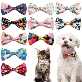 PET SHOW 10pcs Floral Small Dog Bow Ties for Medium Dogs Puppies Rabbit Cat Bowties Slip on Pet Collars Attachment Accessories
