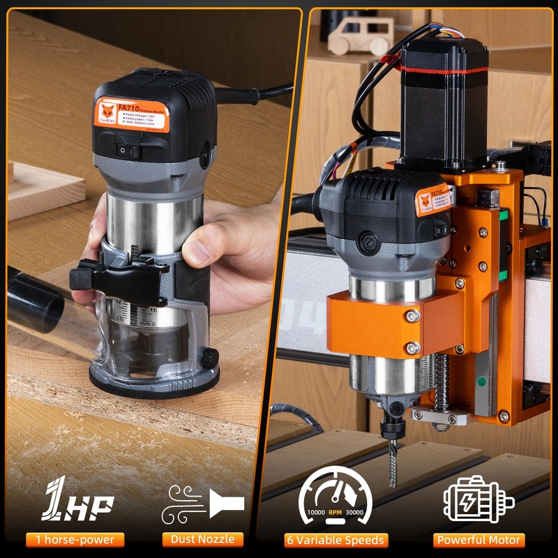 FoxAlien 1HP 710W 65mm Diameter Compact Palm Router for CNC