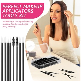 263 Piezas Kit de Aplicadores de Maquillaje Desechables, Incluyen 50 Pinceles de Delineador de Ojos 100 Aplicadores de Pintalabios 112 Varitas de Rímel Cepillo de Pestañas con Caja de Plástico