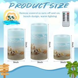 Tujoe 3 Pcs Summer Beach Starfish Flameless Candles LED Battery Pillar Candles Set Battery Operated Flickering Coastal Ocean Candles Gifts with Remote Summer Beach Decor for Holiday
