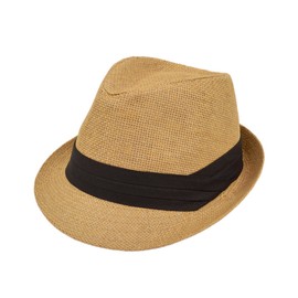 TrendsBlue Unisex Classic Fedora Straw Hat with Black Cotton Band, Tan