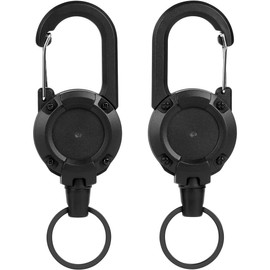 IYUXIHQ RETRACTABLE KEYRING, HEAVY DUTY RETRACTABLE LANYARD, EXTENDABLE RETRACTABLE KEYCHAIN WITH STEEL WIRE ROPE RETRACTABLE ID BADGES HOLDER(BLACK)