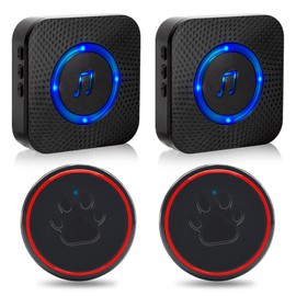 ChunHee Wireless Dog Doorbell for Potty Training / Dog Bell Smart Buttons / Dog Buzzer Doorbell Chime 52 Melodies 5 Volume Levels LED Light Flash (2 Receivers + 2 Bell Buttons