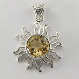Amber America Facetted Yellow CITRINE Sun Pendant 925 STERLING SILVER Genuine Natural #54e