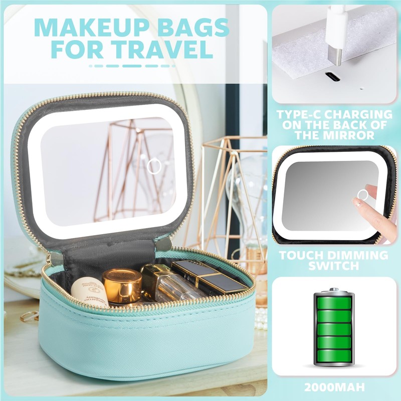 Mini Makeup Bag with Led Mirror, Small Travel Make up