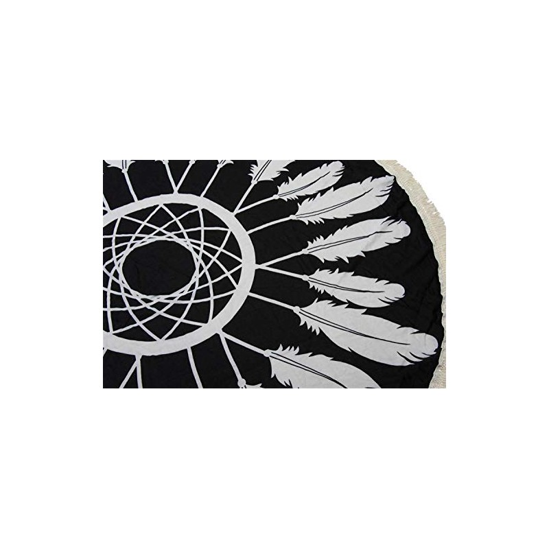 styleBREAKER round beach towel with dreamcatcher and feather print, fringing,