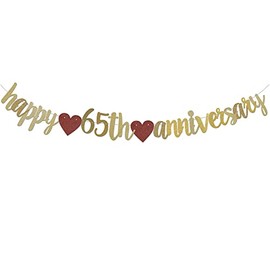 Happy 65TH Anniversary Banner Sign Gold Paper Glitter Party Decorations for 65TH Wedding Anniversary Party Supplies Letters Gold ZGMJ