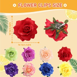 Pack of 8 Colourful Rose Hair Clips for Women, Hawaiian Flower Hair Clips, Girls, Rose Hair Clips, Flower Hair Accessories for Women, Party, Hair Styling, Hair Pins, Wedding, Red, Purple, Blue, Yellow