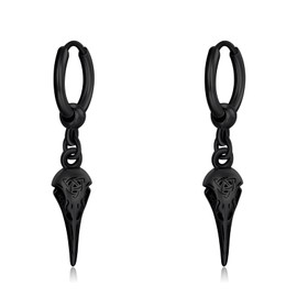 PARYFO Viking Earrings for Men - 925 Sterling Silver Raven Celtic Knot Norse Huggie Hoop Earrings - Punk Rock Jewelry for Men Women, Sterling Silver, No Gemstone