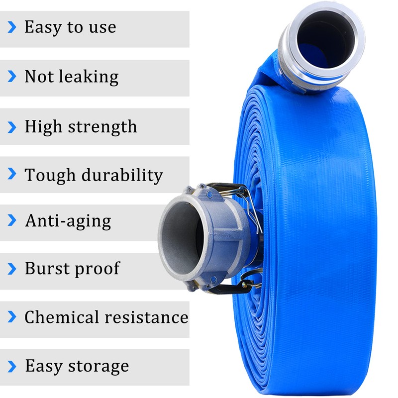 1-1/2" x 100ft PVC Lay Flat Discharge Hose With Aluminum
