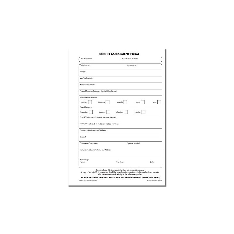 Cherry Carbonless COSHH Assessment NCR Duplicate Book A4 50 Sets