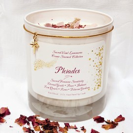 PLEIADES Soy Candle Cosmic Starseed Collection 11oz Jar w/Lid Rose Quartz Tuberose Gardenia~ Peace Balance Sacred Feminine 18K GF Star Charm