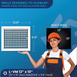 Premium Aluminum Wall Vent Cover - 12 x 10 Inch AC Grille with Adjustable Blades - Rustproof and Durable - Enhance Airflow Efficiency- [Front Grille Size: 13.6" x 11.6"][Duct Hole Siza:12" x 10"]