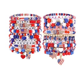 Taouzi 24Pcs 4th of July Bracelets Bulk Style 1, 4th of July A 24PCS, Clay, no gemstone