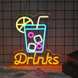 JOMOBUTY Drinks Neon Sign for Wall Decor Cool Drink Cup LED Light up Sign Cold Drinks Cocktail 3D Art Wall Lights for Home Bar Club Party Restaurant Cafes, USB Powered 12.6" x 11"
