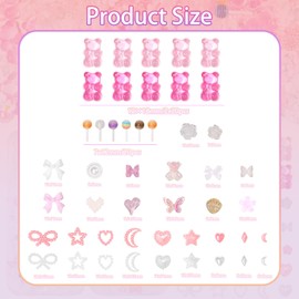 360 Pcs Bear Junk Case Charms Color Bear Lollipop Candy Nail Charms Acrylic Color Heart Flower Butterfly Bow Assorted Pearls 3D Cute Junk Charms for Manicure DIY Crafts Accessories