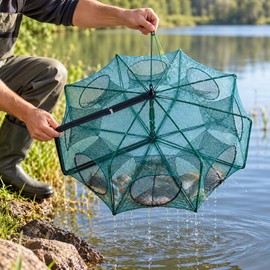 Foldable Fishing Net Trap – Nylon Mesh Hand Fishing Net for Small Fish, Shrimp & Outdoor Fishing Activities