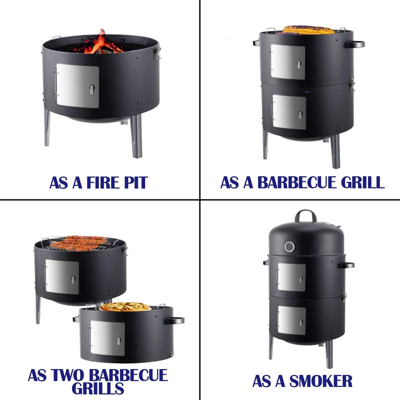 Realcook Vertical 17 Inch Steel Charcoal Smoker, Heavy Duty Round