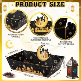 HOWAF 24 Pcs Eid Mubarak Food Trays Party Supplies Eid Party Decorations Paper Food Boats for Muslim Ramadan Party, Eid Food Tray for Chips, Nachos,Candy