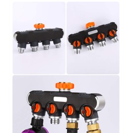 YAAVAAW 4 Way Garden Hose Splitter,3/4 Inch Zinc Alloy Garden Tap Splitter Outdoor Utility Hose Connector,Comfortable Rubberized Tap Connector with 4 Connectors and 4 Rubber Washers