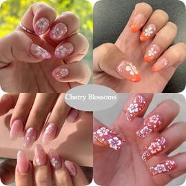 8 Sheets Flower Nail Art Stickers White Flower Nail Decals 3D Self-Adhesive White Cherry Blossoms Nail Stickers with 5 Petals Floral Nail Design Nail Supplies Nail Decor Accessories for Women Girls
