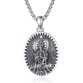 ADMETUS Vairocana Necklace Sterling Silver Bodhisattva Buddha Necklaces for Men Talisman Amulet Protection Pendant Chinese Constellation Zodiac Necklace Jewellery