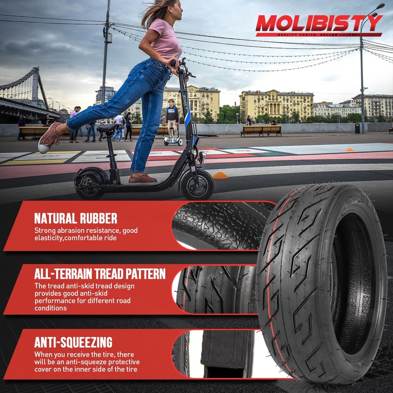 10x2.70-6.5 Scooter Tire,70/65-6.5 Tubeless Tire Electric Scooter Tires with Angled