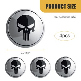 Anyhut 4 PCS Car Wheel Center Caps, 2.2" Skull Rim Hub Caps, Wheel Hub Center Cap Sticker, Wheel Decoration Cap, Center Caps for Rims, Universal for Most Cars Tire Trim Accessory (Silver)
