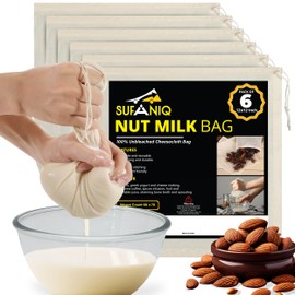 SUFANIQ Nut Milk Bag (12 x 12 Inches) 100% Unbleached Cotton Cheese Cloth for Straining, Premium Quality Reusable Nut Bag Strainer for Almond, Soy, Oat Milk, Cheese Making (Cotton 6 Bags 12x12 Inch)
