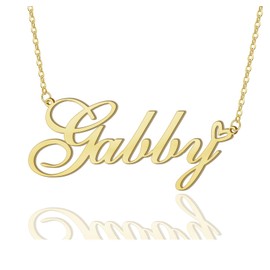 AOLO Gabby Heart Name Necklace 18k Gold Plated Stainless Steel Nameplate Pendant Jewelry for Womens Mens 16"