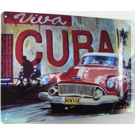 Ontrada Tin Sign 20 x 30 cm Curved Viva Cuba Vintage Car Cuba Retro Decorative Gift Sign