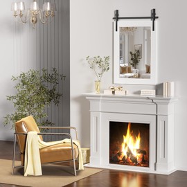 Hasipu Farmhouse Bathroom Mirror, 22"x30" Rustic Wood Framed Wall Mounted Mirror, White Vintage Vanity Mirror Barn Door Style Decrative Mirrors