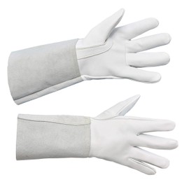 ABTW Welders Gloves 1Pair - Premium Goatskin Leather with Split Leather Cuff with Improved Dexterity, Excellent Grip | Suitable for TIG/MIG Welding/Gardening/Yard Work (White, Large, #190703Lb)