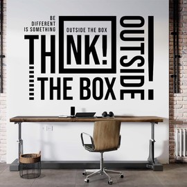 Think Outside The Box Office Wall Sticker Team Building Motivational Teamwork Business Interior Decor Decal Mural Wallpaper Q008 (Black, L W49.64 xH32.31)