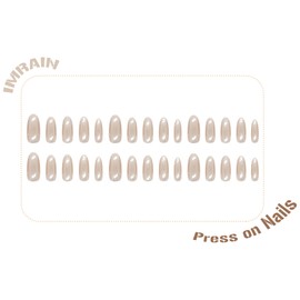 IMRAIN Chrome Press on Nails Medium Almond Fake Nails Glossy Nude Acrylic False Nails Full Cover Artificial Stick on Nails Glue on Nails for Women Girls 24Pcs