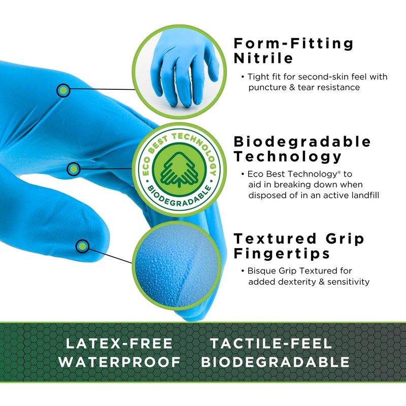 SHOWA 7005PF Powder-Free Biodegradable Nitrile Disposable Glove, Food Safe, 4