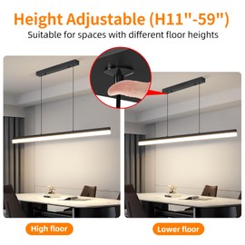 Modern Linear Pendant Light, 59IN Modern Chandelier with Remote Control 3000k-6500K Adjustable Color Temperature，Aluminum Island Lighting Lamp for Dining Room, Living Room