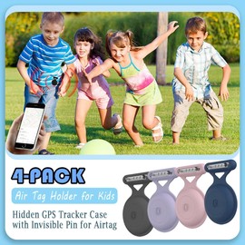 Obyllato Wasserdichtes Versteckte Airtag-Hülle mit Pin, Airtag-Silikonhülle Geeignet für Kinder Kleidung Rucksack Gepäck, Schwarz/Rosa/Blau/Violett