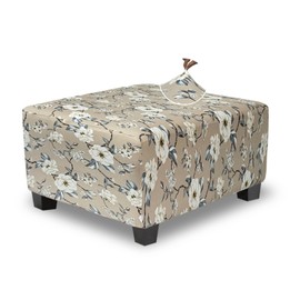 TOPHMDECOR Ottoman Cover Square Slipcovers Printed,Stretch Footrest Stool Cover for Ottoman Square,Soft Foot Stool Cover Protector with Nonslip Elastic Bottom (Large,Flower A)