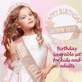Birthday Girl Sash and Crown Set, Elegant Tiaras for Women and Sash. Rose Gold “Birthday Queen” for Girls and Women, Stylish and Unique Happy Birthday Decorations and Gifts! Birthday Hats Tiara Sash