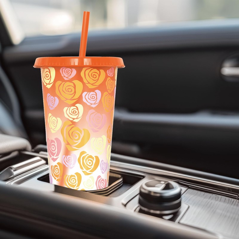 Color Changing Cups, 24 oz Plastic Reusable Tumblers with Lids